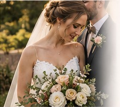 Couple sharing a quiet wedding-day moment