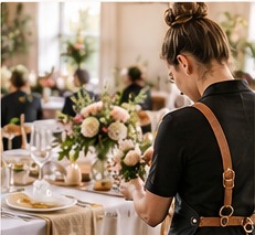 Wedding professional preparing reception details